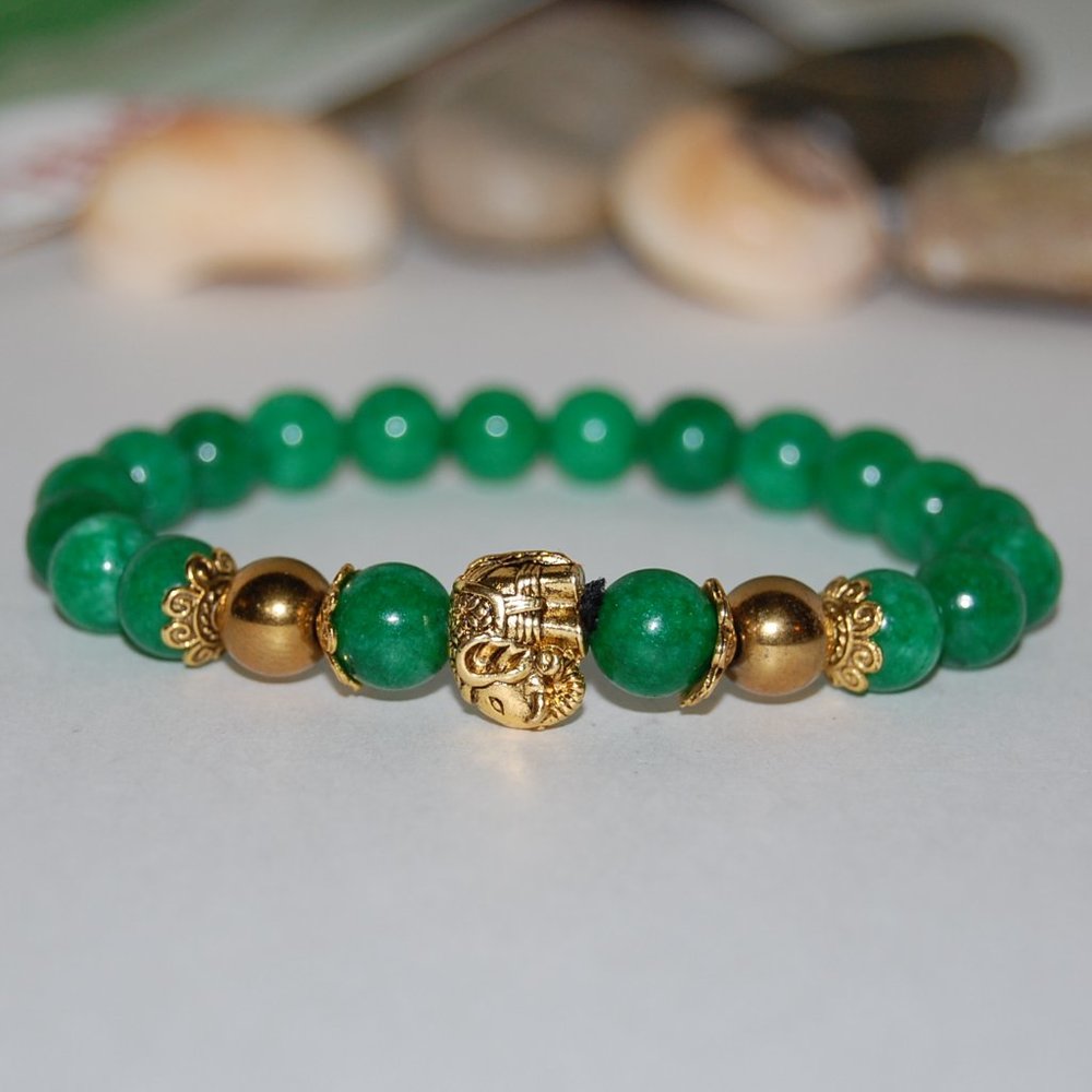 Jade Bracelet,Elephant Bracelet,8mm Green Jade Beads,Jade Elephant Brace…